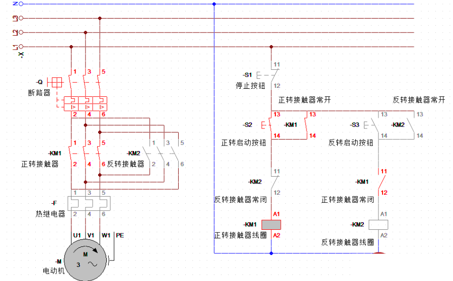 一分钟学会电机正反转电路图