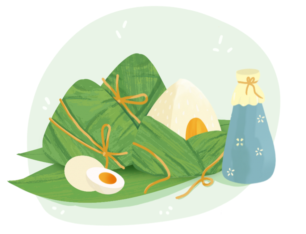 端午节动态竹叶粽子和雄黄酒清新绿色手绘模板 样式模板素材 135平台